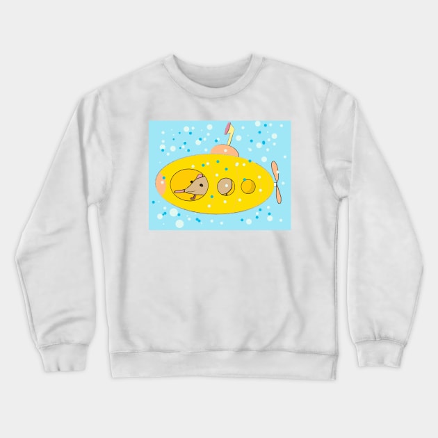 Cute shrew (mouse) in a yellow submarine. Crewneck Sweatshirt by Peaceful Pigments